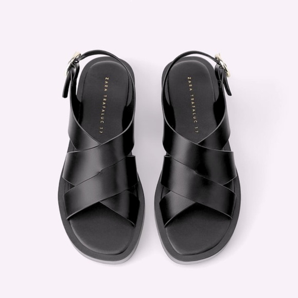 new Zara minimal flat sandals black size 40